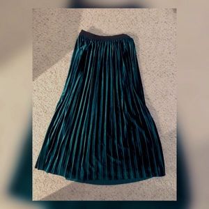 Beautiful Velvet Emerald Green Pleated Skirt